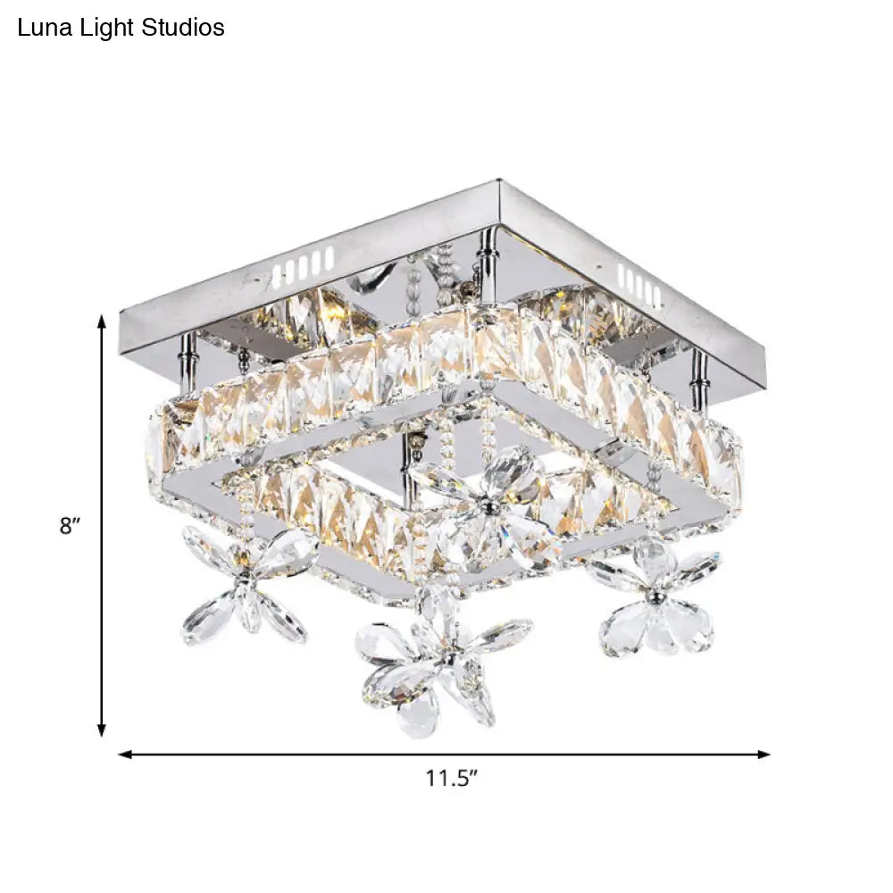 DecorBites™ Cubic Crystal LED Bedroom Ceiling Light Fixture - 8"/12" Width - Semi Flush Mount - Chrome Finish