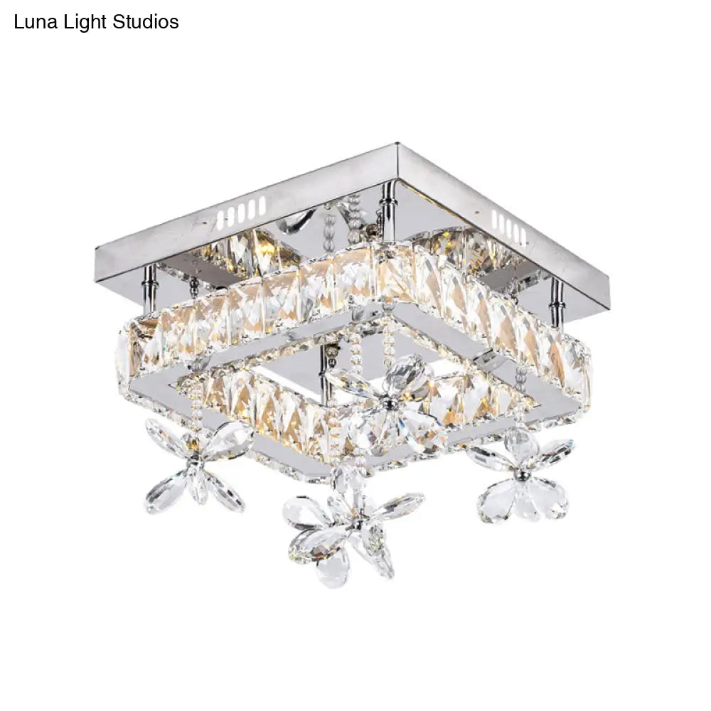 DecorBites™ Cubic Crystal LED Bedroom Ceiling Light Fixture - 8"/12" Width - Semi Flush Mount - Chrome Finish