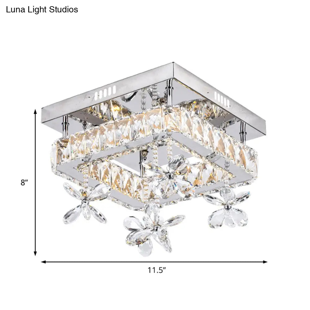 DecorBites™ Cubic Crystal LED Bedroom Ceiling Light Fixture - 8"/12" Width - Semi Flush Mount - Chrome Finish