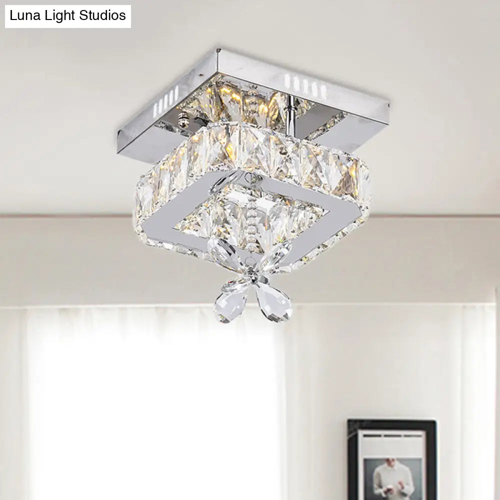 DecorBites™ Cubic Crystal LED Bedroom Ceiling Light Fixture - 8"/12" Width - Semi Flush Mount - Chrome Finish