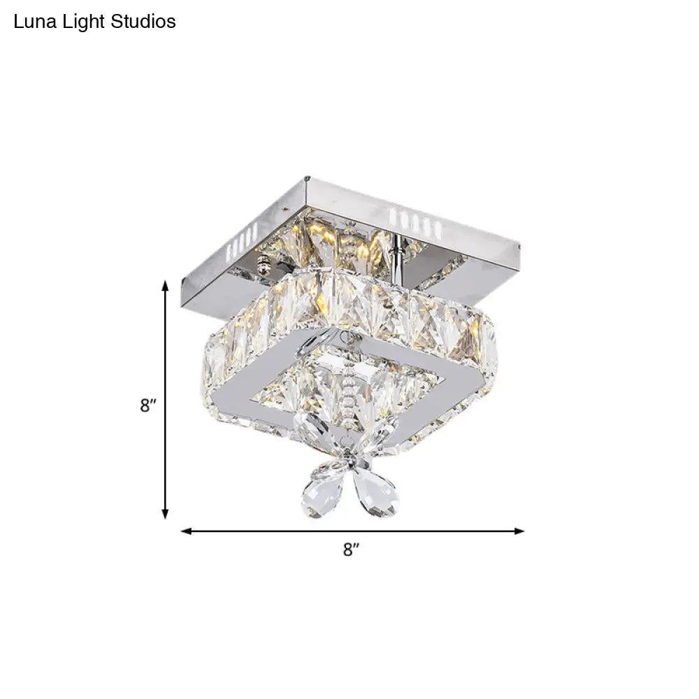 DecorBites™ Cubic Crystal LED Bedroom Ceiling Light Fixture - 8"/12" Width - Semi Flush Mount - Chrome Finish