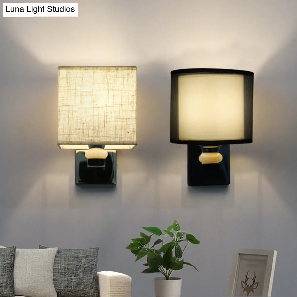 DecorBites™ DecorBites™ Cubic Nordic Wall Sconce: Beige/White/Flaxen Fabric, 1-Light Fixture for Dining Room