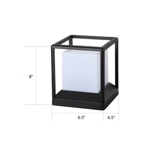 Cubic Plastic Post Light: Modern 1-Light Gate Lamp with Metal Frame - Black & White