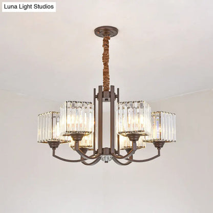 Lámpara de araña Cuboid Crystal Block - Lámpara colgante modernista con 3/6 luces para comedor en color café