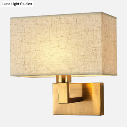 DecorBites™ DecorBites™ Cuboid Sconce Lamp: Modern Fabric Wall Light in White/Beige/Brown with Black/Gold Arm for Bedside Reading