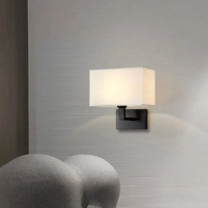 DecorBites™ DecorBites™ Cuboid Sconce Lamp: Modern Fabric Wall Light in White/Beige/Brown with Black/Gold Arm for Bedside Reading