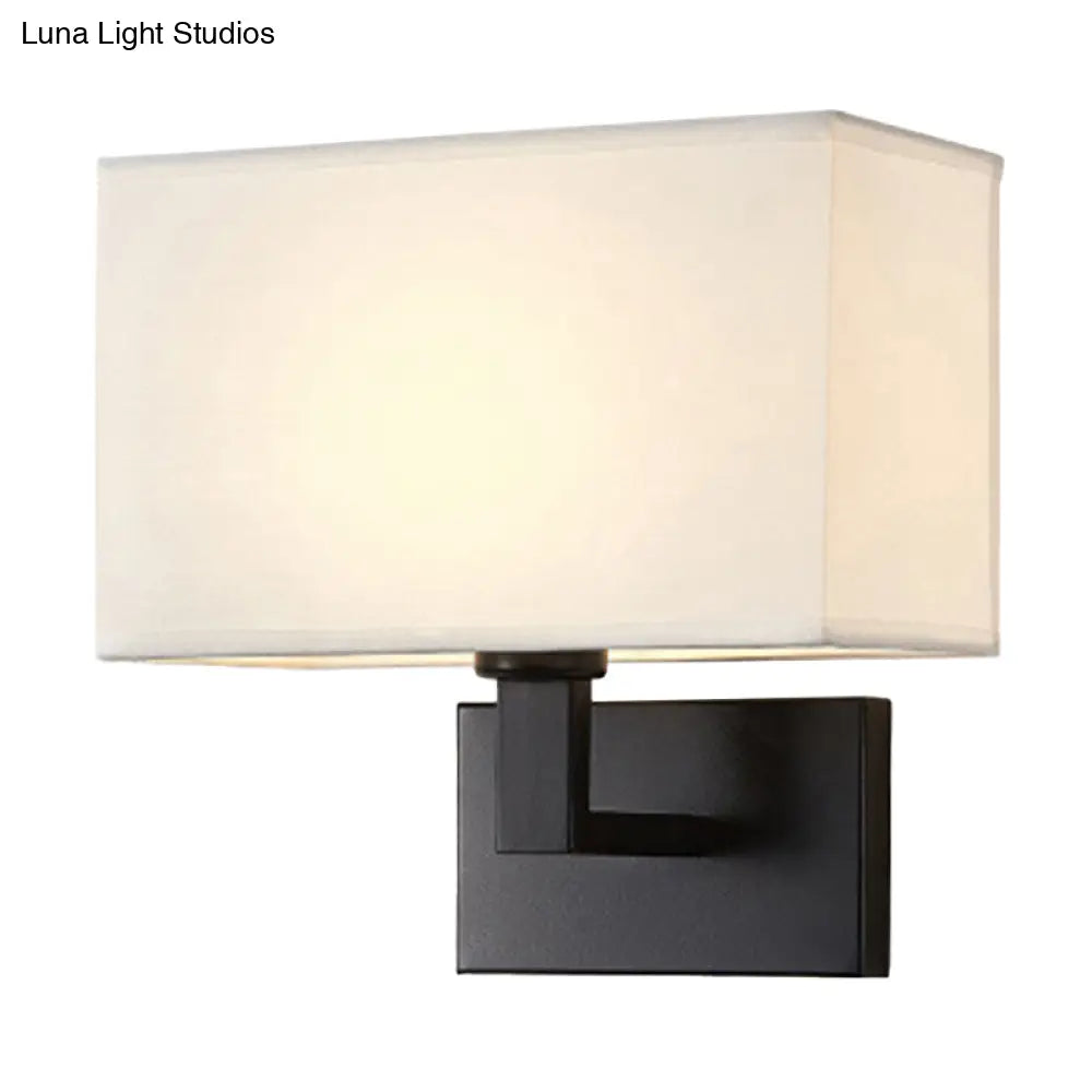 DecorBites™ DecorBites™ Cuboid Sconce Lamp: Modern Fabric Wall Light in White/Beige/Brown with Black/Gold Arm for Bedside Reading