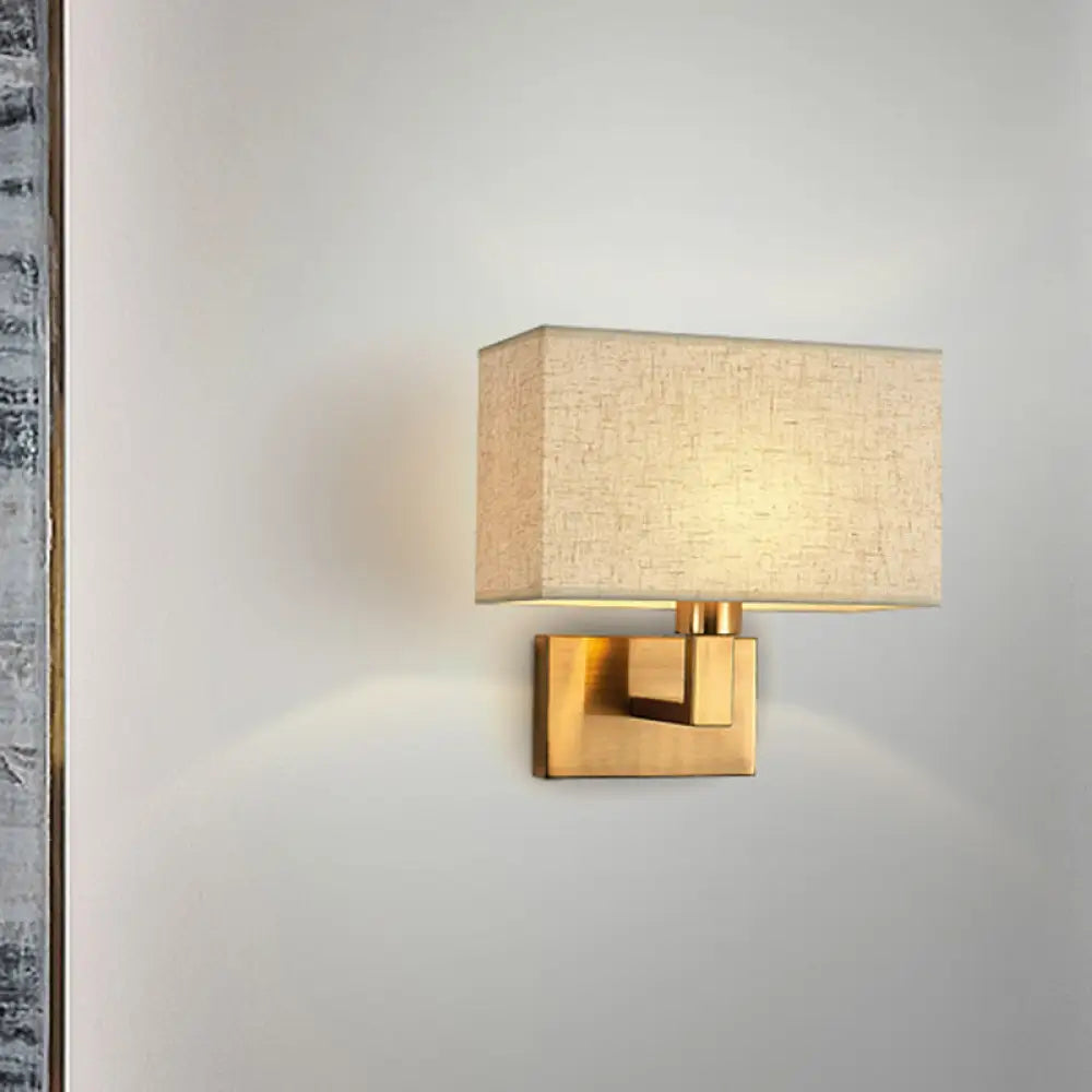 DecorBites™ DecorBites™ Cuboid Sconce Lamp: Modern Fabric Wall Light in White/Beige/Brown with Black/Gold Arm for Bedside Reading