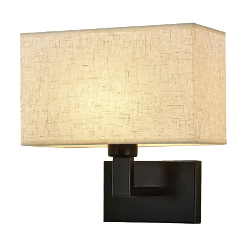 DecorBites™ DecorBites™ Cuboid Sconce Lamp: Modern Fabric Wall Light in White/Beige/Brown with Black/Gold Arm for Bedside Reading