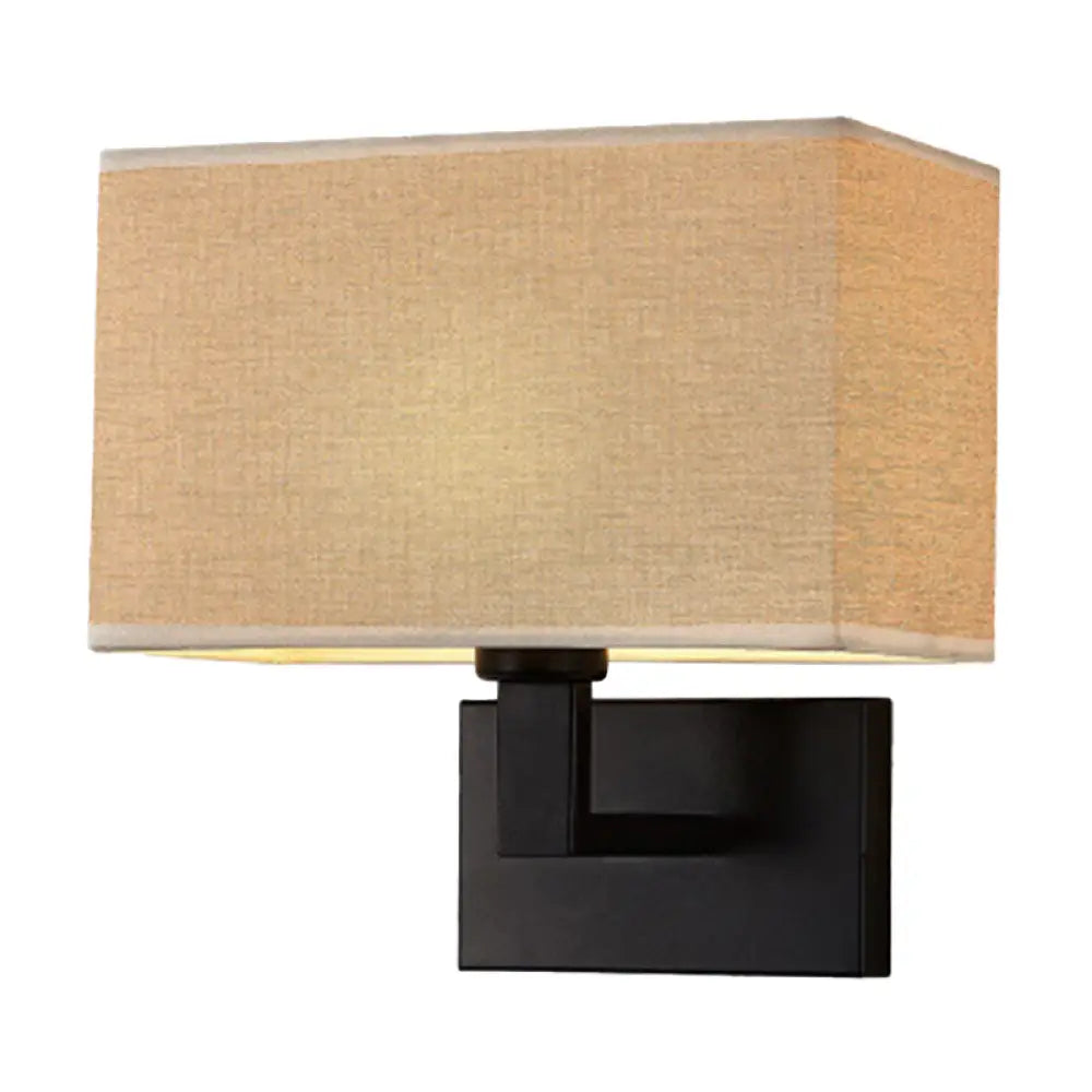 DecorBites™ DecorBites™ Cuboid Sconce Lamp: Modern Fabric Wall Light in White/Beige/Brown with Black/Gold Arm for Bedside Reading