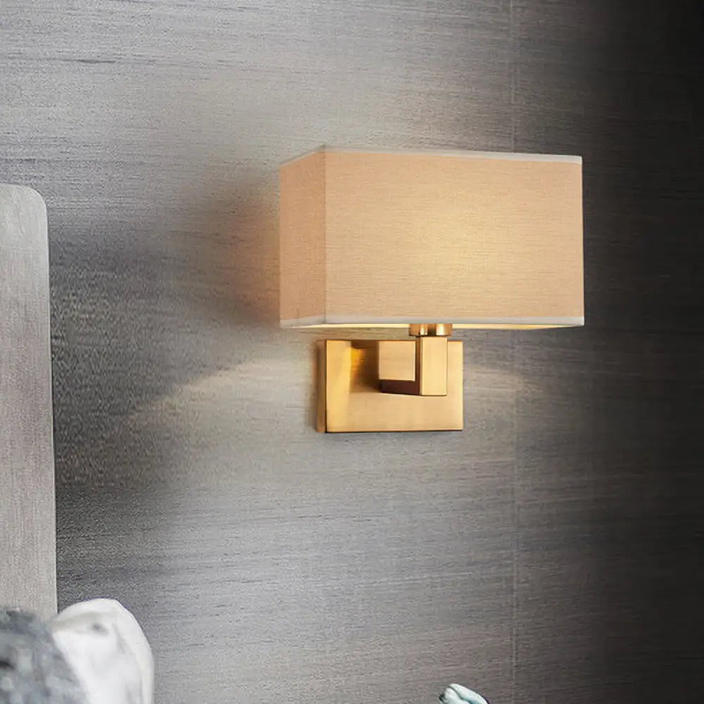 DecorBites™ DecorBites™ Cuboid Sconce Lamp: Modern Fabric Wall Light in White/Beige/Brown with Black/Gold Arm for Bedside Reading
