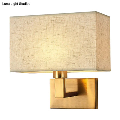 DecorBites™ DecorBites™ Cuboid Sconce Lamp: Modern Fabric Wall Light in White/Beige/Brown with Black/Gold Arm for Bedside Reading