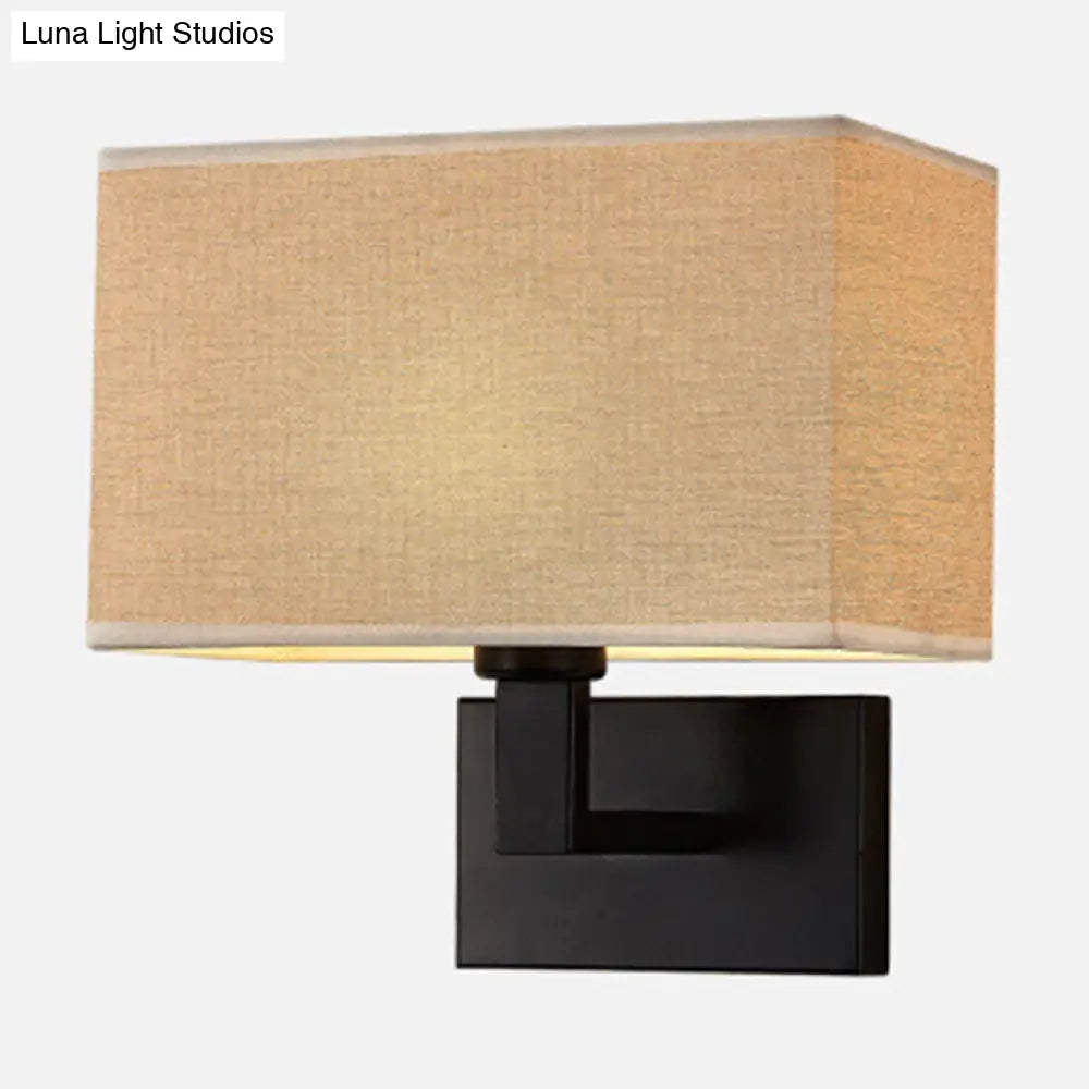 DecorBites™ DecorBites™ Cuboid Sconce Lamp: Modern Fabric Wall Light in White/Beige/Brown with Black/Gold Arm for Bedside Reading