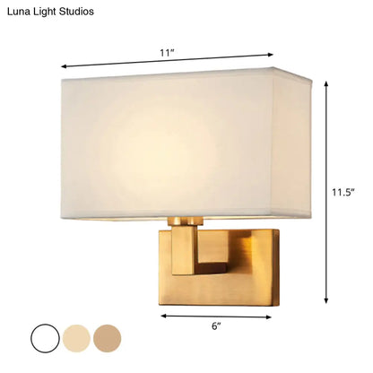 DecorBites™ DecorBites™ Cuboid Sconce Lamp: Modern Fabric Wall Light in White/Beige/Brown with Black/Gold Arm for Bedside Reading