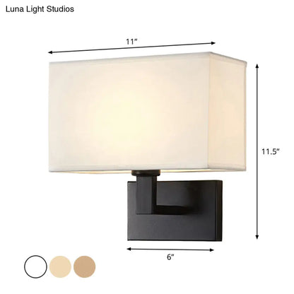 DecorBites™ DecorBites™ Cuboid Sconce Lamp: Modern Fabric Wall Light in White/Beige/Brown with Black/Gold Arm for Bedside Reading
