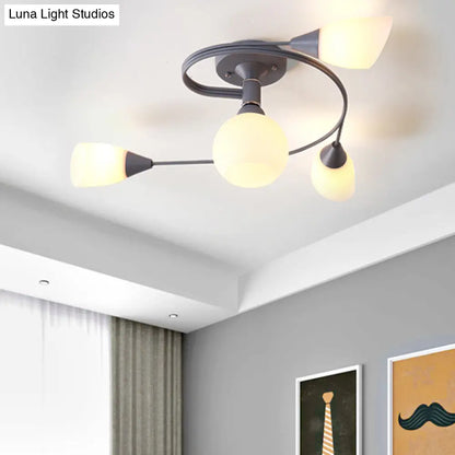 Curly Semi Flush Mount Ceiling Lamp with Nordic Iron & White Glass Shade - 4/6 Head Options in Grey, Pink, or Yellow