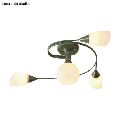 Curly Semi Flush Mount Ceiling Lamp with Nordic Iron & White Glass Shade - 4/6 Head Options in Grey, Pink, or Yellow