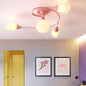 Curly Semi Flush Mount Ceiling Lamp with Nordic Iron & White Glass Shade - 4/6 Head Options in Grey, Pink, or Yellow