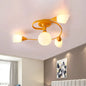 Curly Semi Flush Mount Ceiling Lamp with Nordic Iron & White Glass Shade - 4/6 Head Options in Grey, Pink, or Yellow