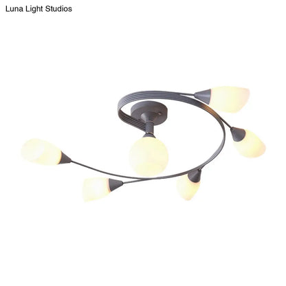 Curly Semi Flush Mount Ceiling Lamp with Nordic Iron & White Glass Shade - 4/6 Head Options in Grey, Pink, or Yellow