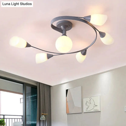 Curly Semi Flush Mount Ceiling Lamp with Nordic Iron & White Glass Shade - 4/6 Head Options in Grey, Pink, or Yellow