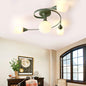 Curly Semi Flush Mount Ceiling Lamp with Nordic Iron & White Glass Shade - 4/6 Head Options in Grey, Pink, or Yellow