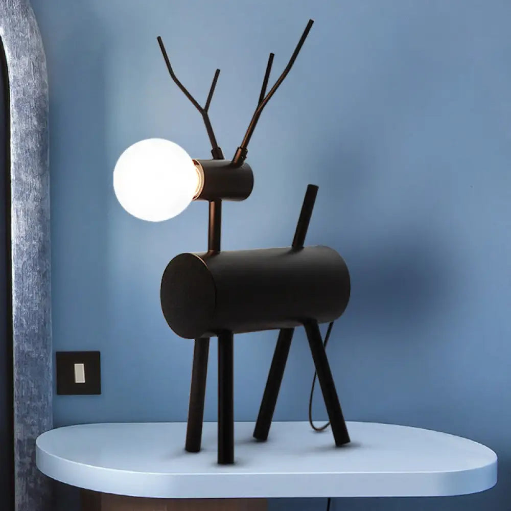 Cursa - Black Metal Deer Nightstand Lamp with Plug-In Cord - Creative Bedroom