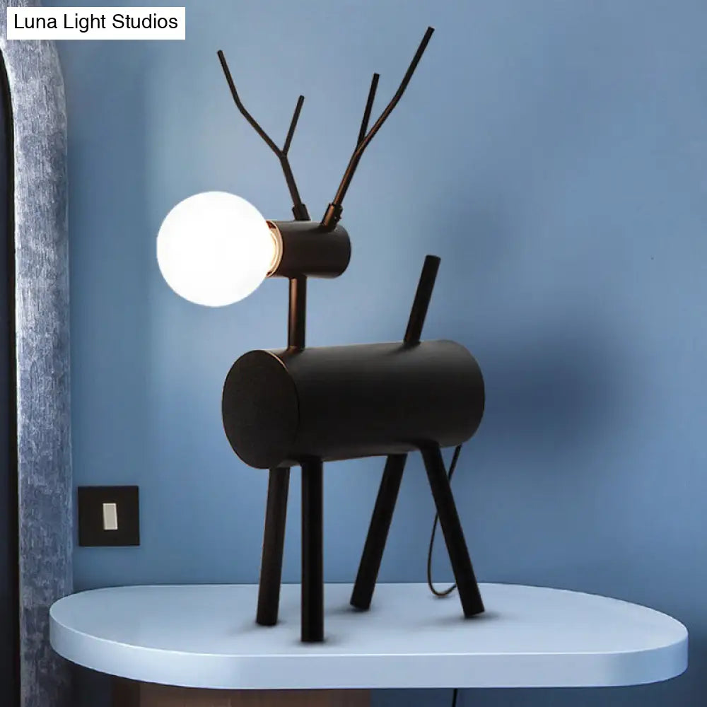 Cursa - Black Metal Deer Nightstand Lamp with Plug-In Cord - Creative Bedroom