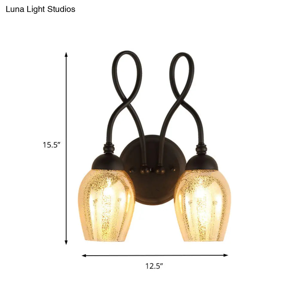 مصباح حائط زجاجي زئبقي بذراع منحني - وحدة إضاءة صناعية لغرفة النوم باللون الأسود