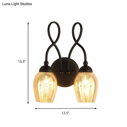 مصباح حائط زجاجي زئبقي بذراع منحني - وحدة إضاءة صناعية لغرفة النوم باللون الأسود