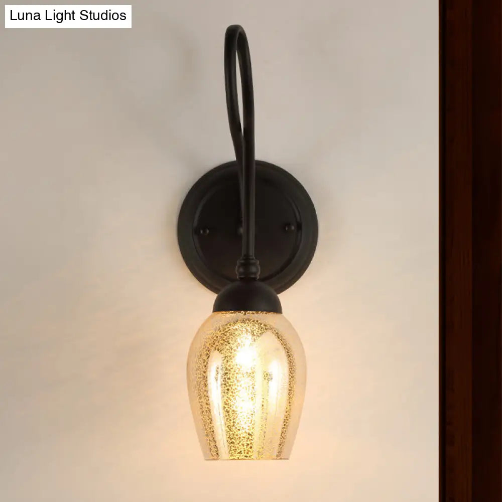 مصباح حائط زجاجي زئبقي بذراع منحني - وحدة إضاءة صناعية لغرفة النوم باللون الأسود