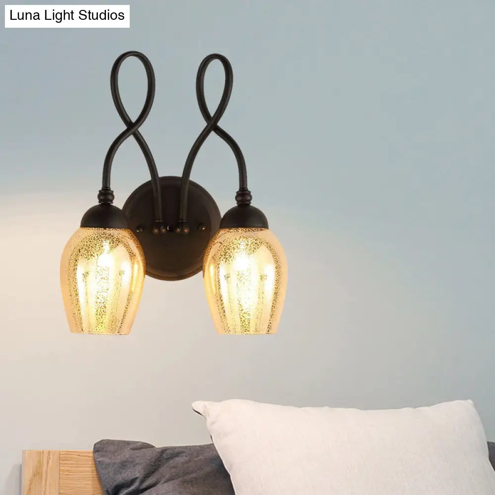مصباح حائط زجاجي زئبقي بذراع منحني - وحدة إضاءة صناعية لغرفة النوم باللون الأسود