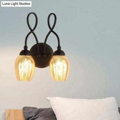 مصباح حائط زجاجي زئبقي بذراع منحني - وحدة إضاءة صناعية لغرفة النوم باللون الأسود