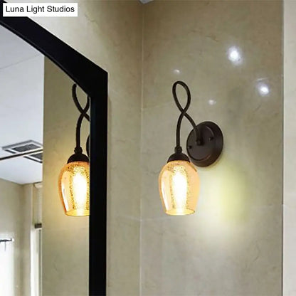 مصباح حائط زجاجي زئبقي بذراع منحني - وحدة إضاءة صناعية لغرفة النوم باللون الأسود