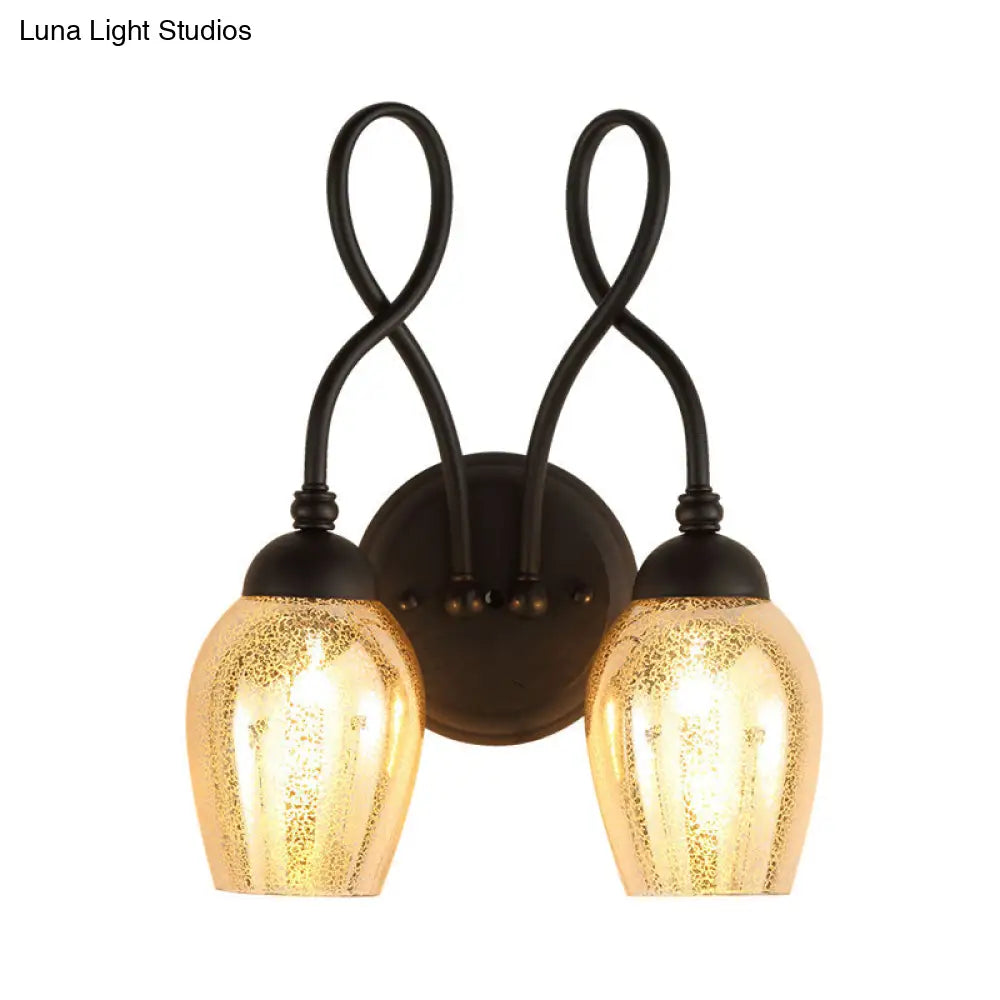 مصباح حائط زجاجي زئبقي بذراع منحني - وحدة إضاءة صناعية لغرفة النوم باللون الأسود