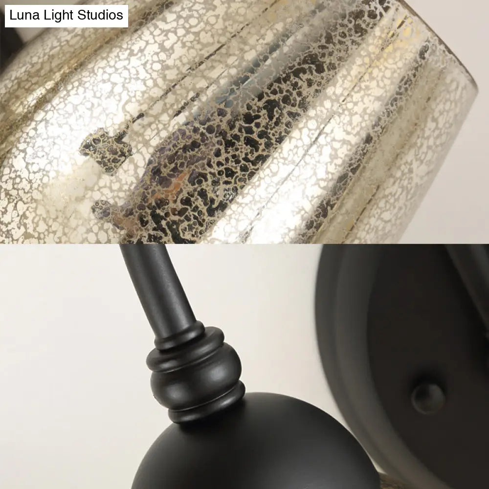 مصباح حائط زجاجي زئبقي بذراع منحني - وحدة إضاءة صناعية لغرفة النوم باللون الأسود