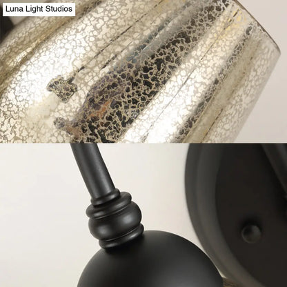 مصباح حائط زجاجي زئبقي بذراع منحني - وحدة إضاءة صناعية لغرفة النوم باللون الأسود