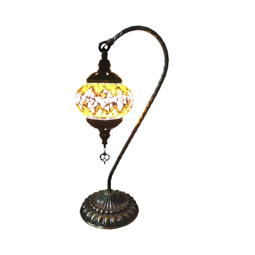 Curved Arm Retro Stained Glass Nightstand Lamp - White/Yellow/Orange