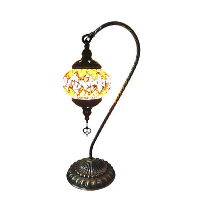 Curved Arm Retro Stained Glass Nightstand Lamp - White/Yellow/Orange