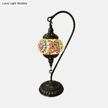 Curved Arm Retro Stained Glass Nightstand Lamp - White/Yellow/Orange