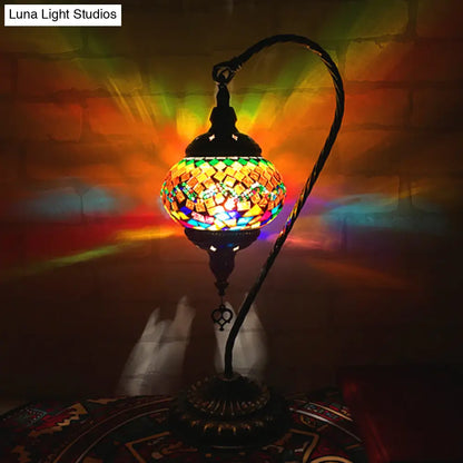 Curved Arm Retro Stained Glass Nightstand Lamp - White/Yellow/Orange