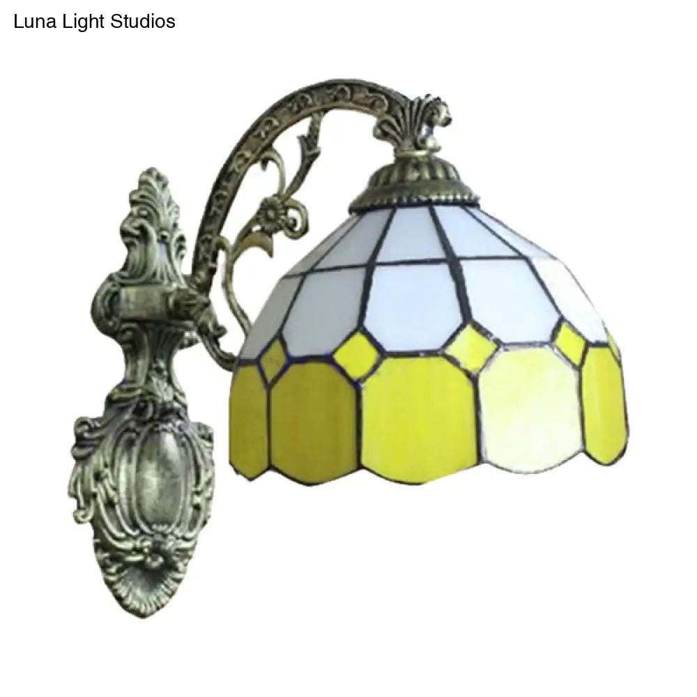 مصباح حائط صغير بذراع منحني وغطاء زجاجي أصفر - إضاءة حائط غرفة النوم