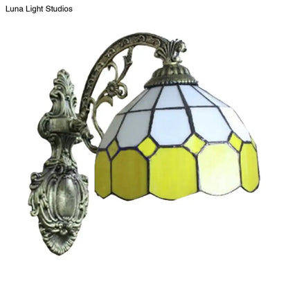 مصباح حائط صغير بذراع منحني وغطاء زجاجي أصفر - إضاءة حائط غرفة النوم