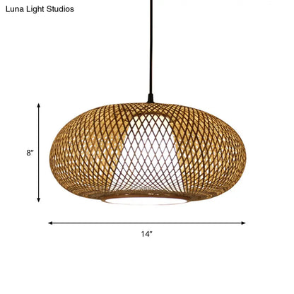 Curved Bamboo Pendant Drum Light with Tradition Design - 12"/14"/16" Wide Hanging Lamp Kit