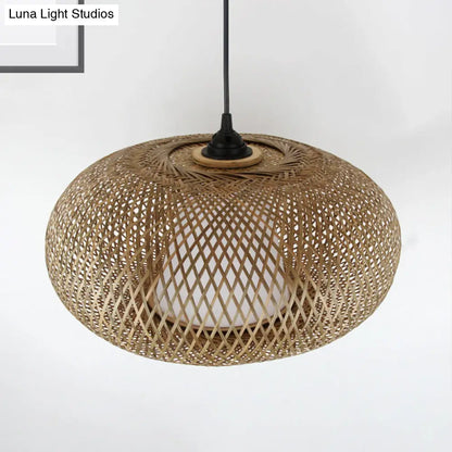 Curved Bamboo Pendant Drum Light with Tradition Design - 12"/14"/16" Wide Hanging Lamp Kit