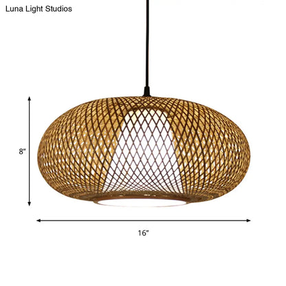 Curved Bamboo Pendant Drum Light with Tradition Design - 12"/14"/16" Wide Hanging Lamp Kit