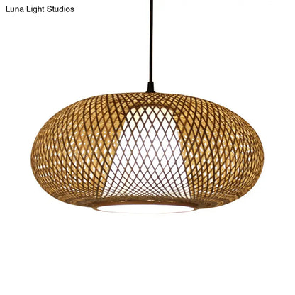 Curved Bamboo Pendant Drum Light with Tradition Design - 12"/14"/16" Wide Hanging Lamp Kit