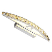 Curved chrome amber crystal bathroom wall sconce with polished finish and faceted crystals for elegant lighting