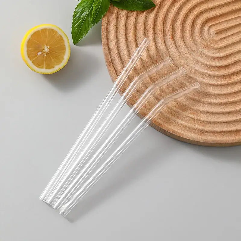 Curved clear glass straws with smooth finish from decorbites glass straws for eco friendly kitchen use