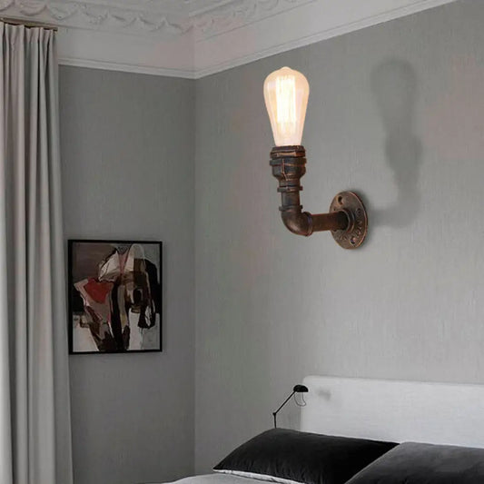 Curved Metal Wall Sconce Light with Industrial Style and Antique Bronze Finish for Bedroom